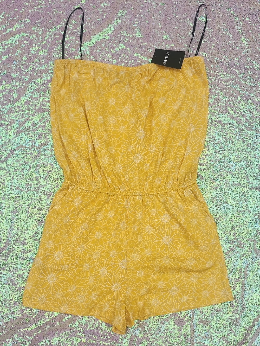 Forever 21 NWT Yellow Sunflower Shorts Romper Medium